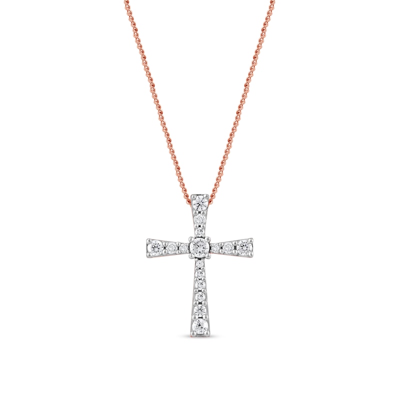 1/3 CT. T.W. Diamond Graduated Cross Pendant in 10K Rose Gold