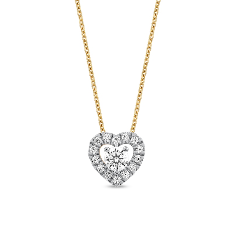 Main Image 1 of 3/8 CT. T.W. Diamond Interior Stone Heart Frame Necklace in 10K Gold