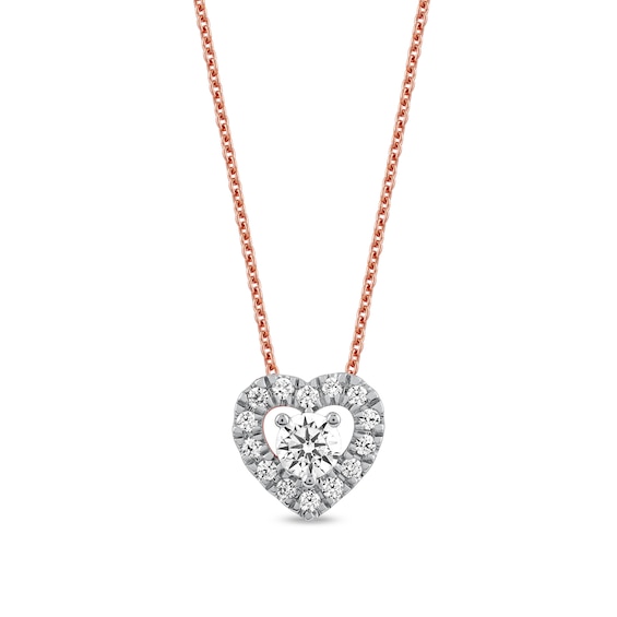 3/8 CT. T.w. Diamond Interior Stone Heart Frame Necklace in 10K Rose Gold