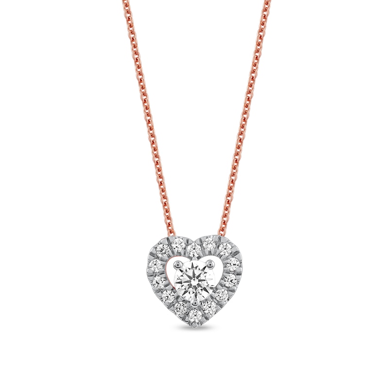 3/8 CT. T.W. Diamond Interior Stone Heart Frame Necklace in 10K Rose Gold