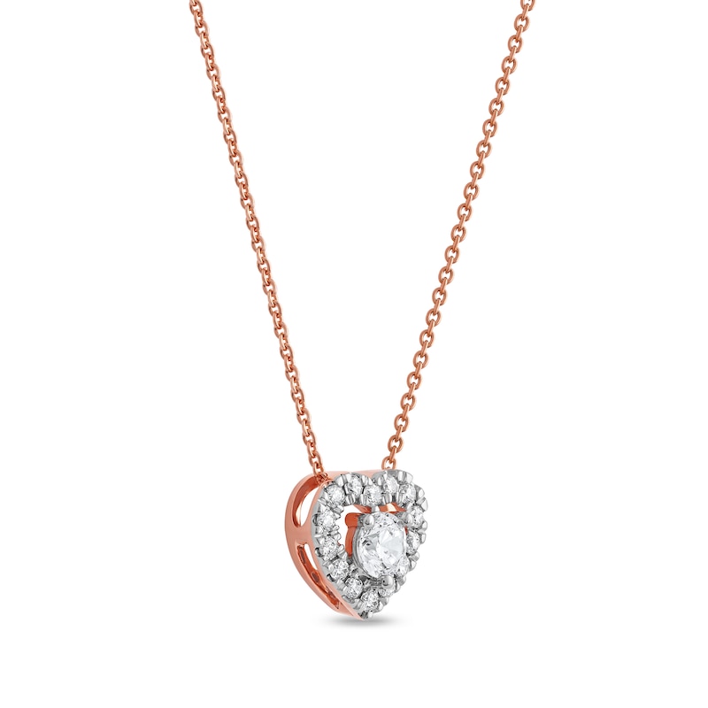 3/8 CT. T.W. Diamond Interior Stone Heart Frame Necklace in 10K Rose Gold