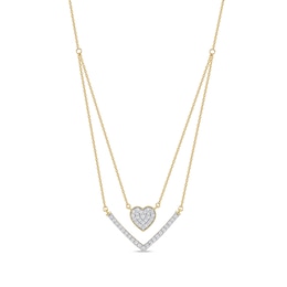 1/3 C.T. T.W. Diamond Heart and Chevron Double Strand Necklace in 10K Gold