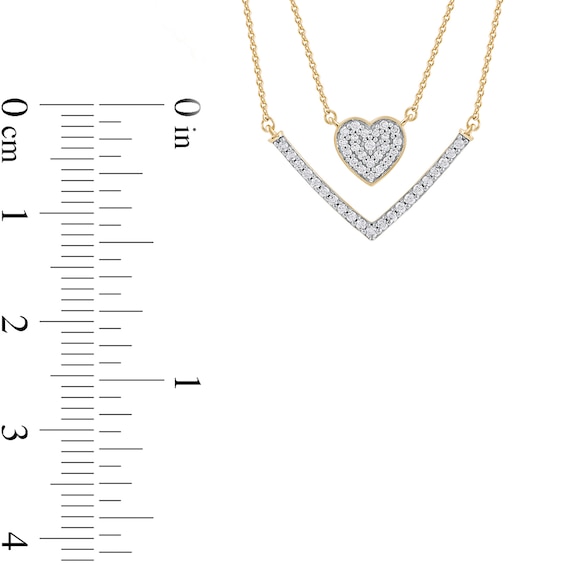 1/3 C.t. T.w. Diamond Heart and Chevron Double Strand Necklace in 10K Gold