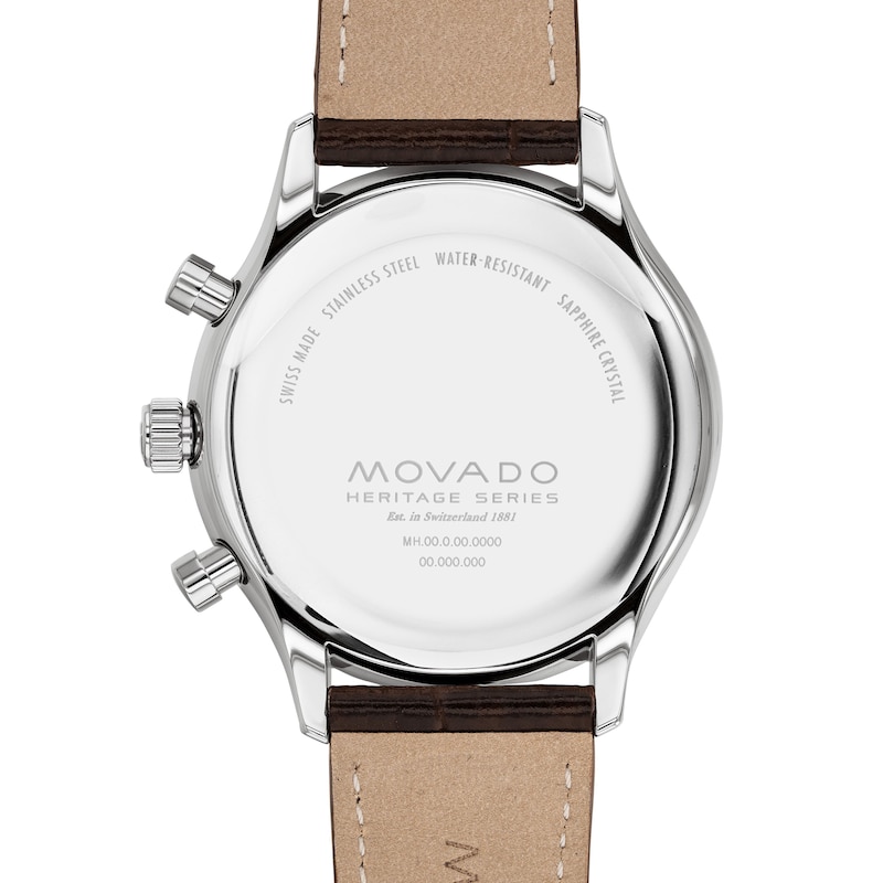 Men's Movado Heritage® Circa Chronograph Brown Leather Strap Watch with White Dial (Model: 3650132)