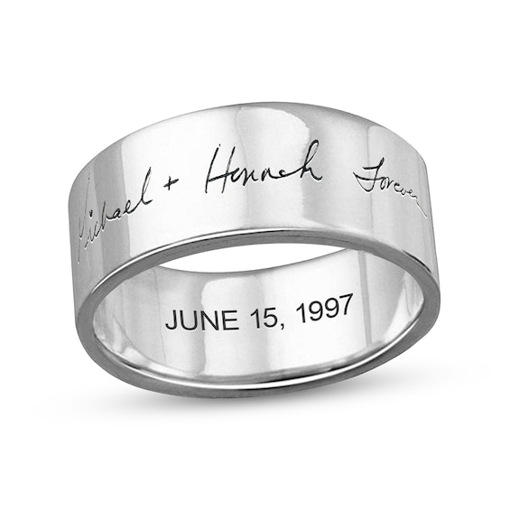 8.0mm Engravable Your Own Handwriting Ring in Sterling Silver (1 Image and 1 Line)