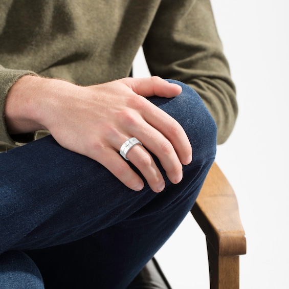 8.0mm Engravable Your Own Handwriting Ring in Sterling Silver (1 Image and 1 Line)