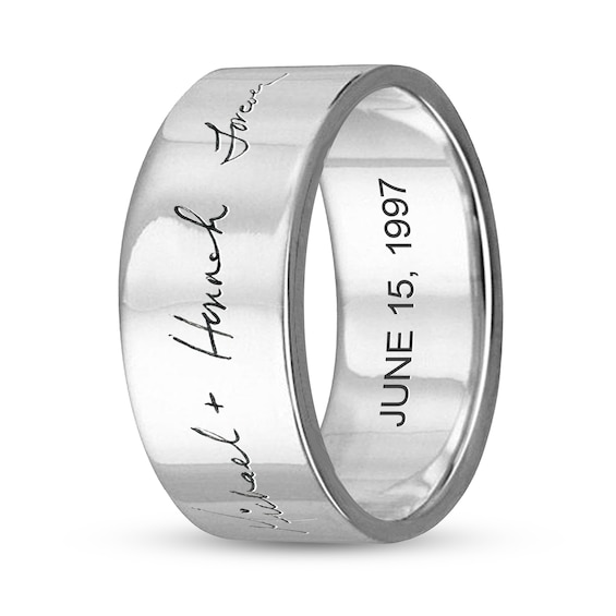 8.0mm Engravable Your Own Handwriting Ring in Sterling Silver (1 Image and 1 Line)