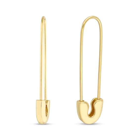 Solid Gold Safety Pin Dangle Earrings