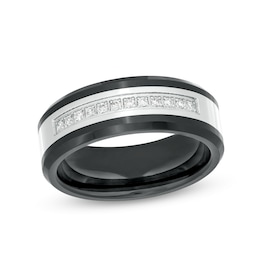 Men's 1/6 CT. T.W. Diamond Wedding Band in Stainless Steel and Black Ceramic – Size 10