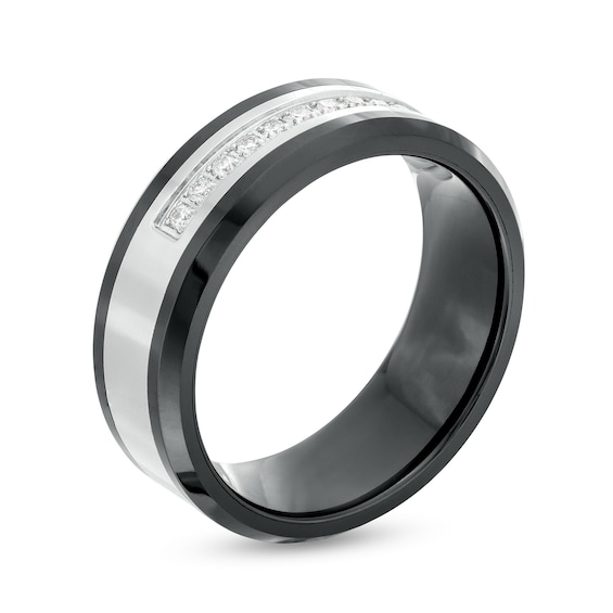 1/6 CT. T.w. Diamond Wedding Band in Stainless Steel and Black Ceramic â Size 10