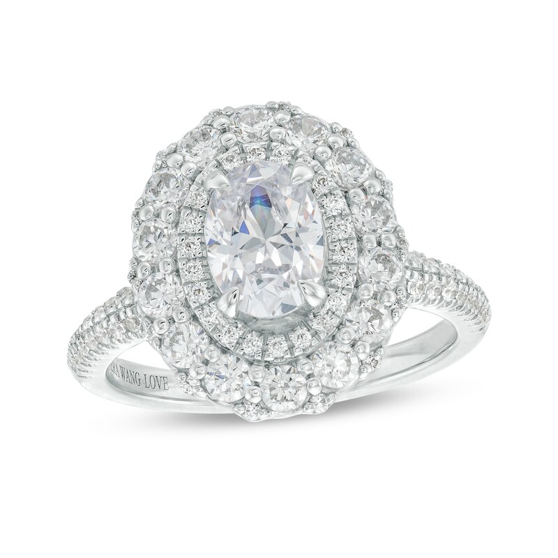 Main Image 1 of Vera Wang Love Collection 2 CT. T.W. Certified Oval Diamond Double Frame Engagement Ring in 14K White Gold (I/SI2)