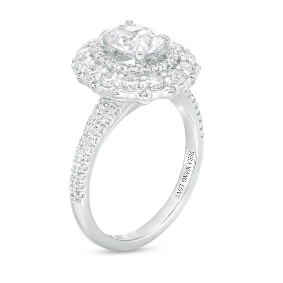 Vera Wang Love Collection 2 CT. T.w. Certified Oval Diamond Double Frame Engagement Ring in 14K White Gold (I/Si2)