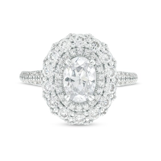 Vera Wang Love Collection 2 CT. T.w. Certified Oval Diamond Double Frame Engagement Ring in 14K White Gold (I/Si2)