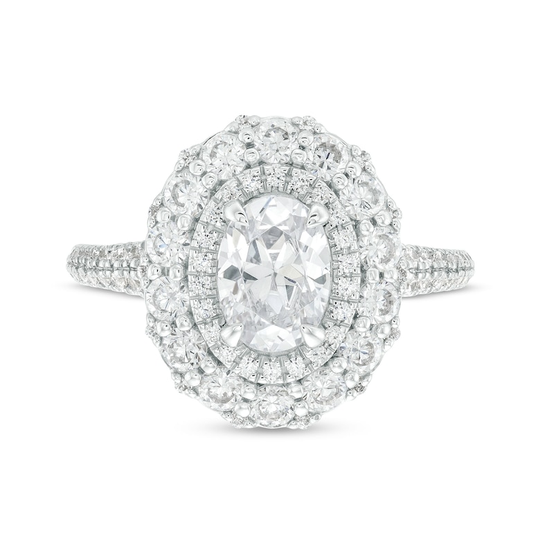 Main Image 4 of Vera Wang Love Collection 2 CT. T.W. Certified Oval Diamond Double Frame Engagement Ring in 14K White Gold (I/SI2)