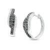 Thumbnail Image 1 of 1 CT. T.W. Black and White Diamond Bypass Double Row Hoop Earrings in 10K White Gold