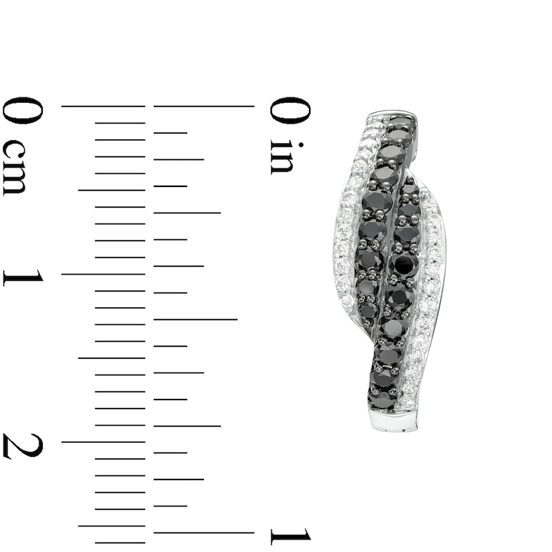 Main Image 3 of 1 CT. T.W. Black and White Diamond Bypass Double Row Hoop Earrings in 10K White Gold