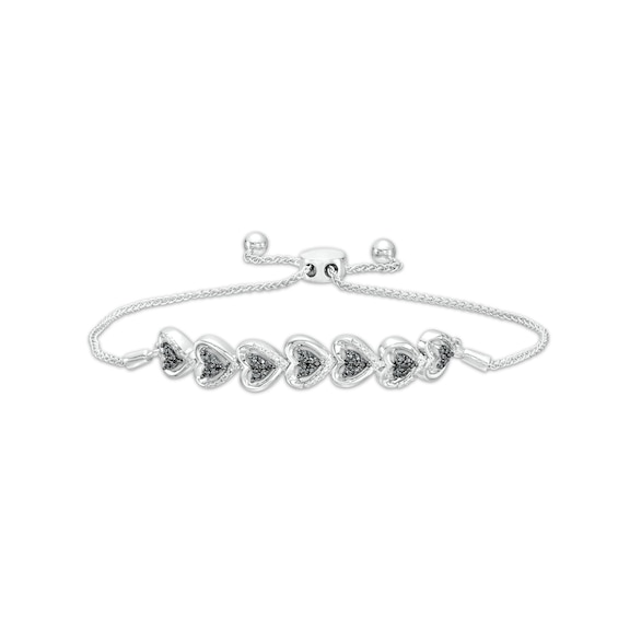 1/10 CT. T.w. Black and White Diamond Alternating Hearts Bolo Bracelet in Sterling Silver - 9.5"