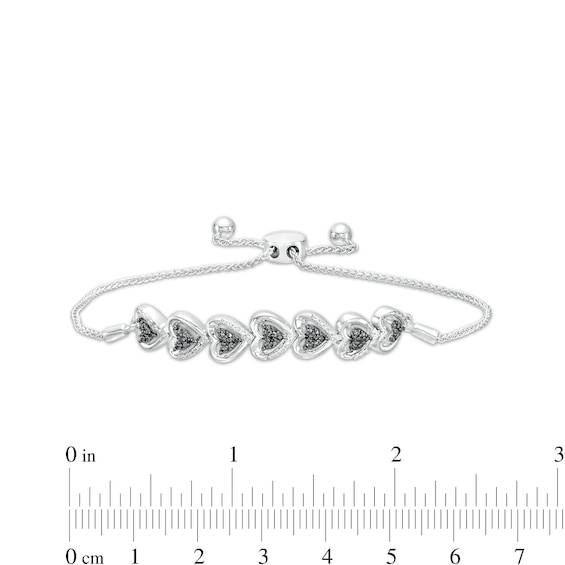 1/10 CT. T.w. Black and White Diamond Alternating Hearts Bolo Bracelet in Sterling Silver - 9.5"