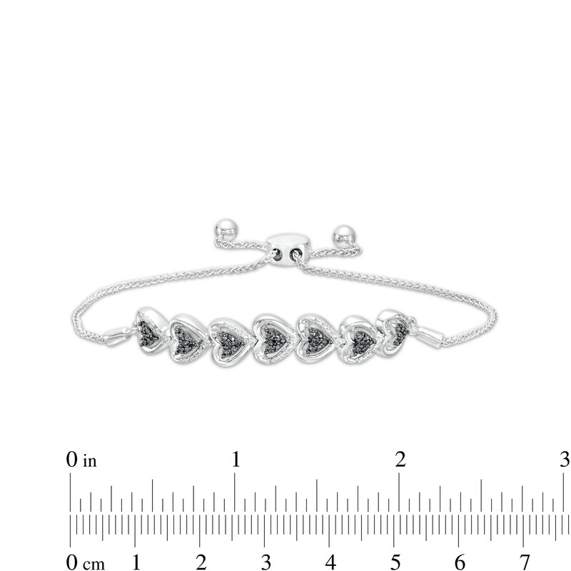 Main Image 3 of 1/10 CT. T.W. Black and White Diamond Alternating Hearts Bolo Bracelet in Sterling Silver - 9.5"