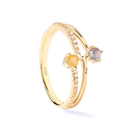 PDPAOLA™ at Zales Blue Labradorite and Multi-Color Cubic Zirconia Orbit Ring in Sterling Silver with 18K Gold Plate