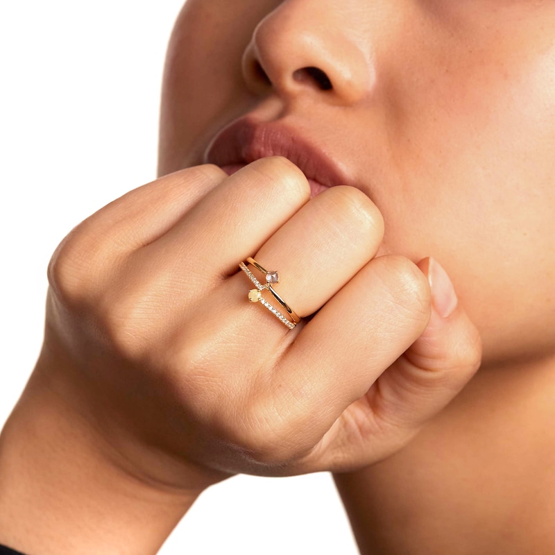 Main Image 2 of PDPAOLA™ at Zales Blue Labradorite and Multi-Color Cubic Zirconia Orbit Ring in Sterling Silver with 18K Gold Plate