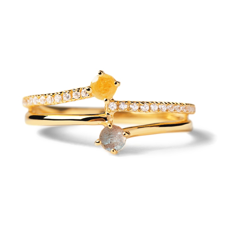Main Image 6 of PDPAOLA™ at Zales Blue Labradorite and Multi-Color Cubic Zirconia Orbit Ring in Sterling Silver with 18K Gold Plate