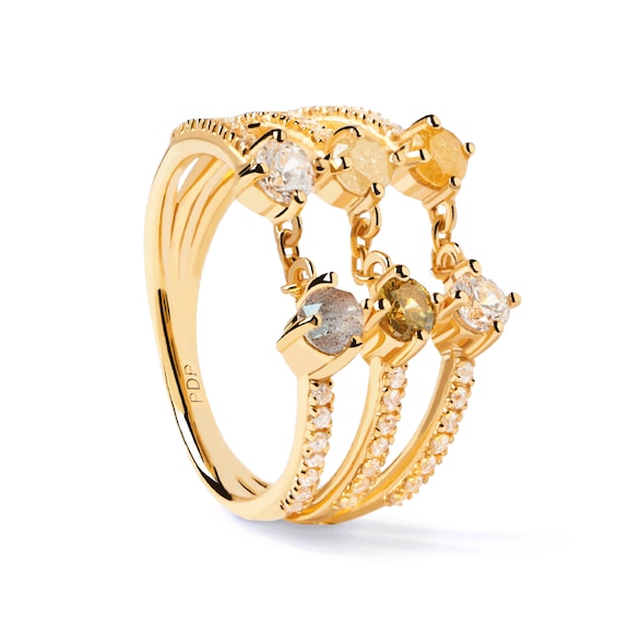PDPAOLAâ¢ at Zales Blue Labradorite and Multi-Color Cubic Zirconia Triple Row Ring in Sterling Silver with 18K Gold