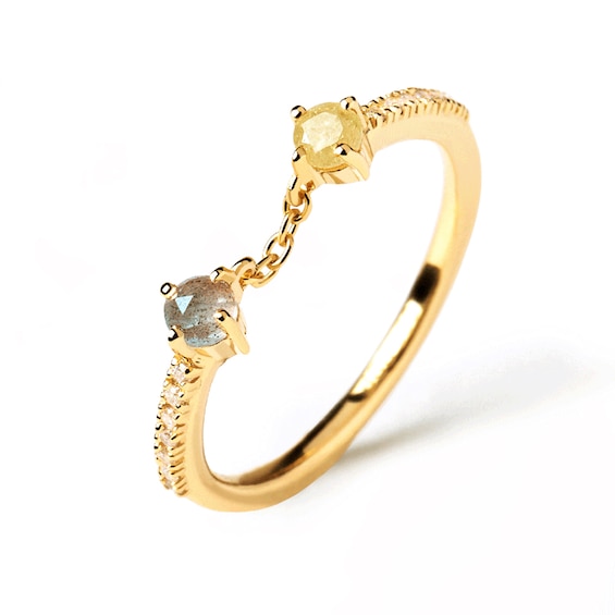 PDPAOLAâ¢ at Zales Blue Labradorite and Multi-Color Cubic Zirconia Linked Ring in Sterling Silver with 18K Gold Plate