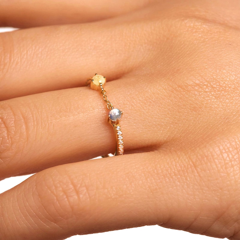 Main Image 7 of PDPAOLA™ at Zales Blue Labradorite and Multi-Color Cubic Zirconia Linked Ring in Sterling Silver with 18K Gold Plate