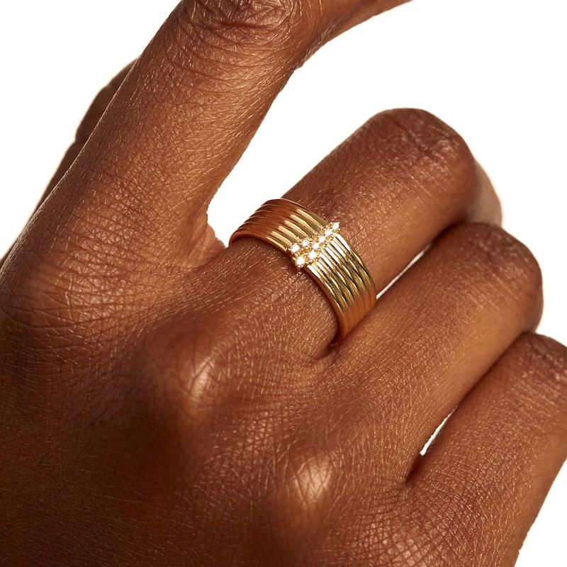 Main Image 4 of PDPAOLA™ at Zales Cubic Zirconia Ribbed Ring in Sterling Silver with 18K Gold Plate