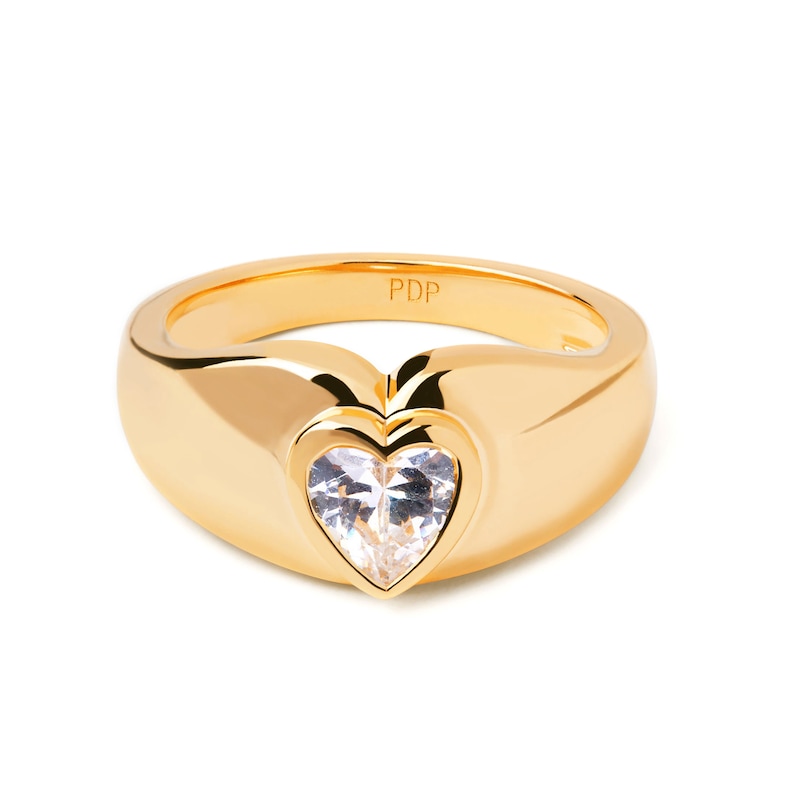 Main Image 1 of PDPAOLA™ at Zales 5.0mm Heart-Shaped Cubic Zirconia Solitaire Ring in Sterling Silver with 18K Gold Plate