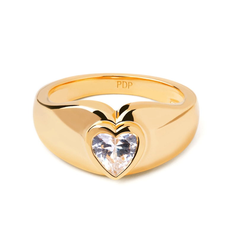 Main Image 3 of PDPAOLA™ at Zales 5.0mm Heart-Shaped Cubic Zirconia Solitaire Ring in Sterling Silver with 18K Gold Plate