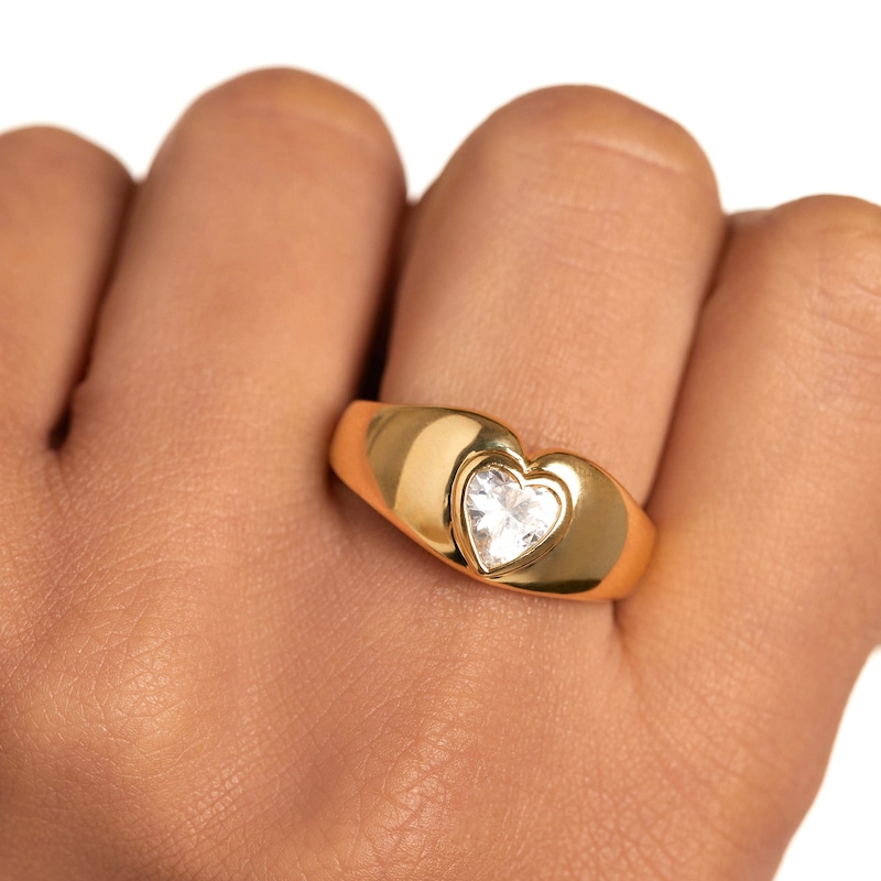 Main Image 4 of PDPAOLA™ at Zales 5.0mm Heart-Shaped Cubic Zirconia Solitaire Ring in Sterling Silver with 18K Gold Plate