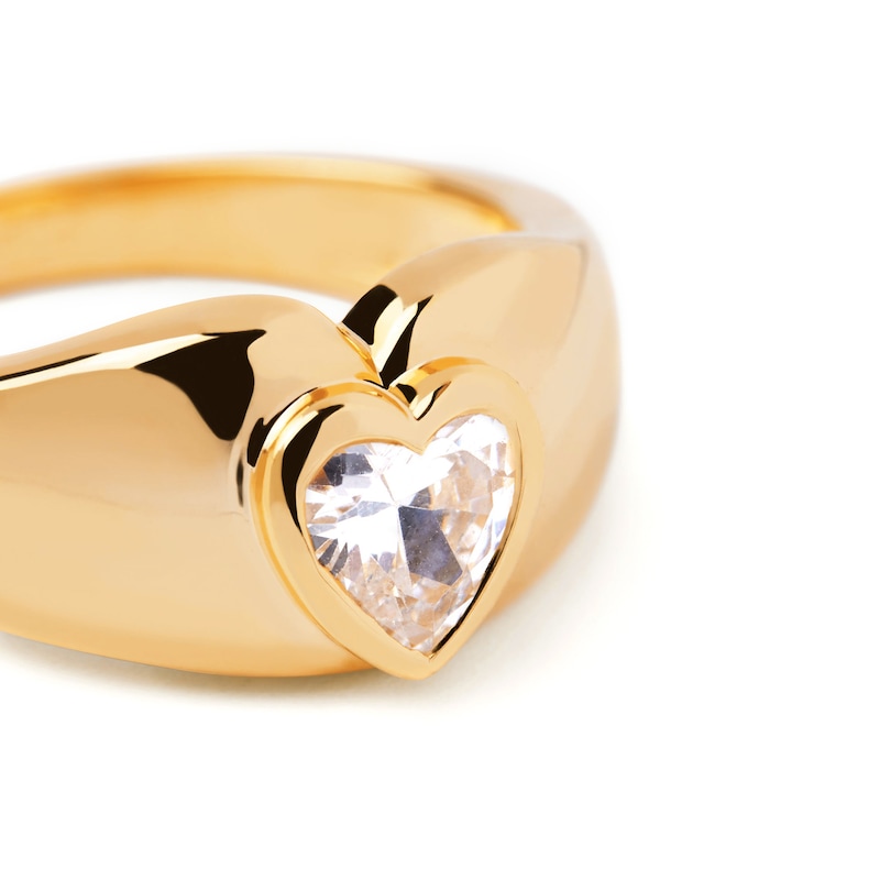 Main Image 5 of PDPAOLA™ at Zales 5.0mm Heart-Shaped Cubic Zirconia Solitaire Ring in Sterling Silver with 18K Gold Plate
