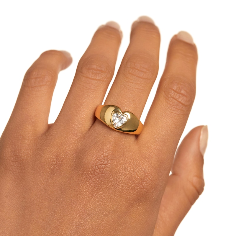 Main Image 8 of PDPAOLA™ at Zales 5.0mm Heart-Shaped Cubic Zirconia Solitaire Ring in Sterling Silver with 18K Gold Plate