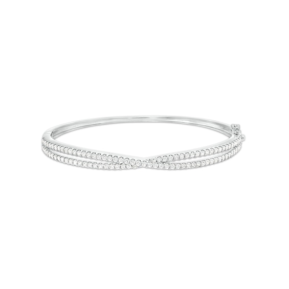 Diamond Two-Tone Crossover Bangle Bracelet White Gold / 19 cm