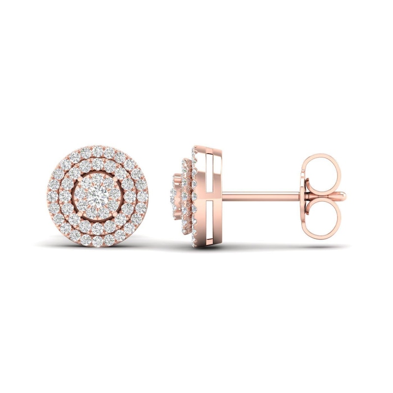 1/4 CT. T.W. Multi-Diamond Double Frame Stud Earrings in 10K Rose Gold