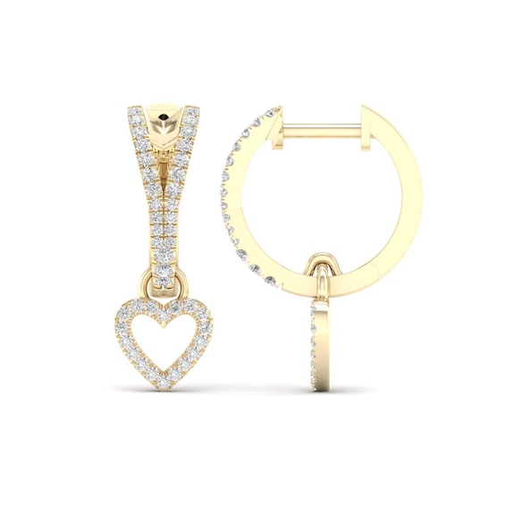 1/3 CT. T.w. Diamond Heart Drop Hoop Earrings in 10K Gold