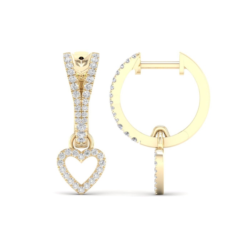Main Image 1 of 1/3 CT. T.W. Diamond Heart Drop Hoop Earrings in 10K Gold