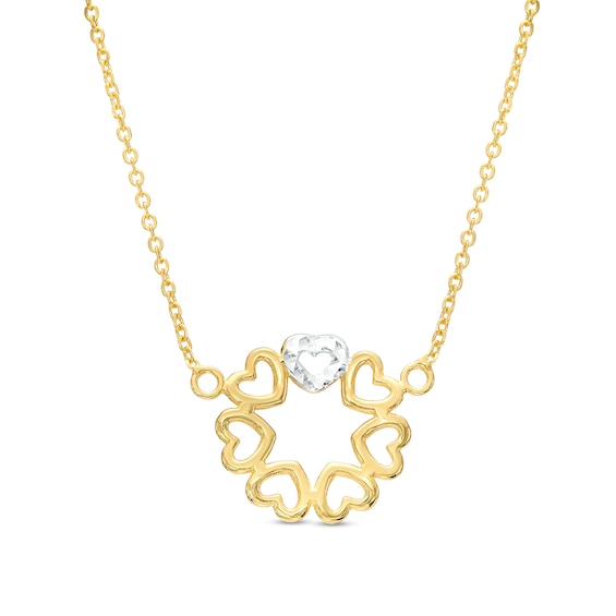 Diamond-Cut Heart Cutout Circle Necklace in 10K Two-Tone Gold