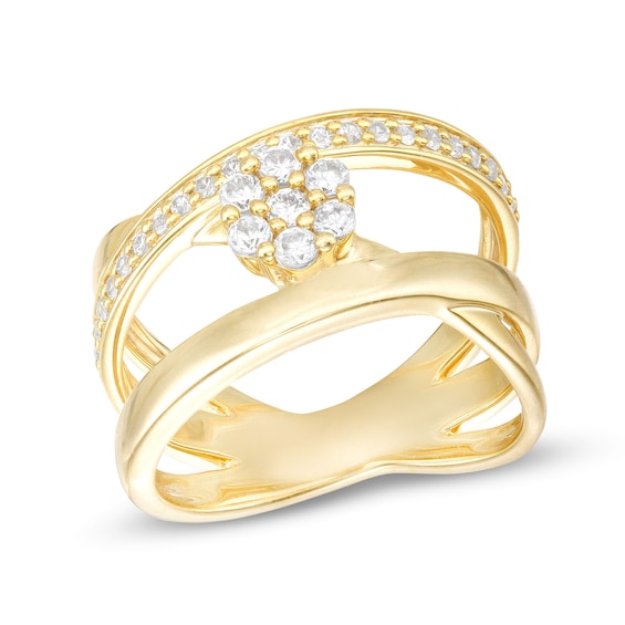 1/2 CT. T.w. Multi-Diamond Crossover Open Shank Ring in 10K Gold