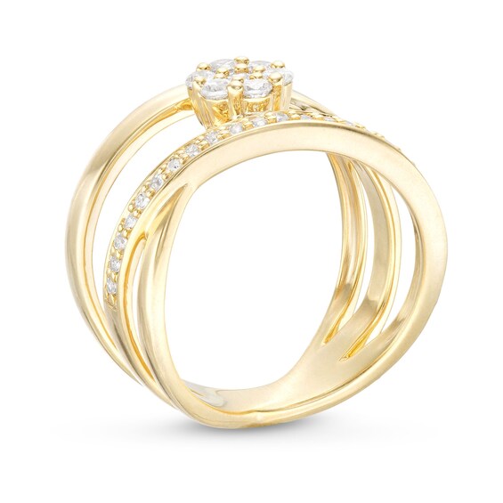 1/2 CT. T.w. Multi-Diamond Crossover Open Shank Ring in 10K Gold