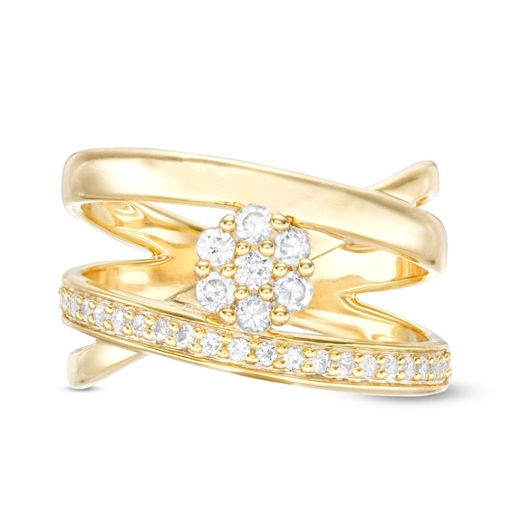 1/2 CT. T.w. Multi-Diamond Crossover Open Shank Ring in 10K Gold