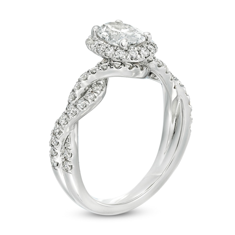Kleinfeld® x Zales 1-3/4 CT. T.W. Certified Oval Lab-Created Diamond Frame Twist Engagement Ring in Platinum (F/VS2)