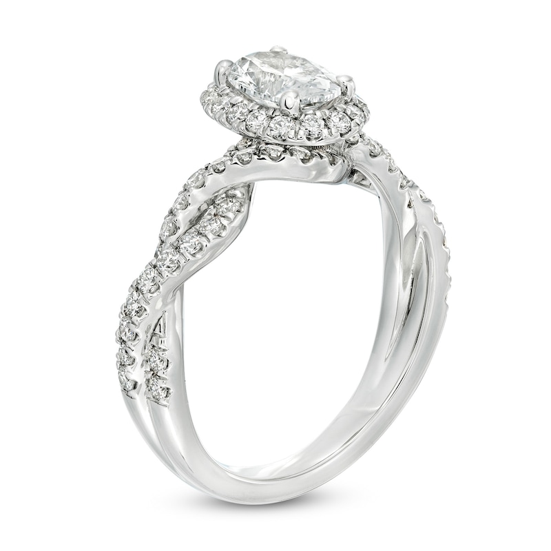 Main Image 3 of Kleinfeld® x Zales 1-3/4 CT. T.W. Certified Oval Lab-Grown Diamond Frame Twist Engagement Ring in Platinum (F/VS2)