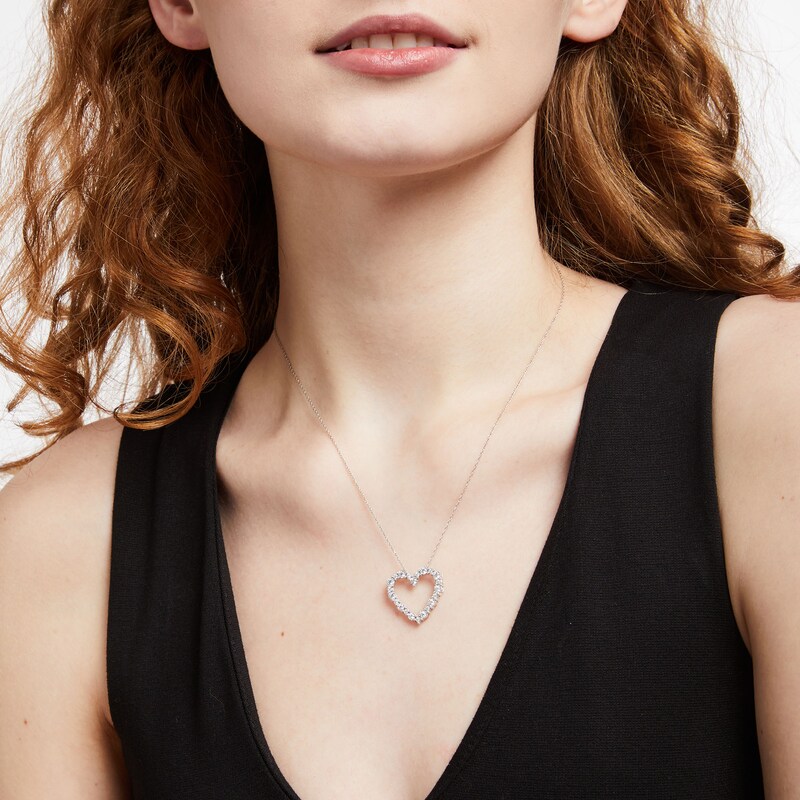 Main Image 2 of 3/8 CT. T.W. Diamond Heart Outline Pendant in 10K White Gold