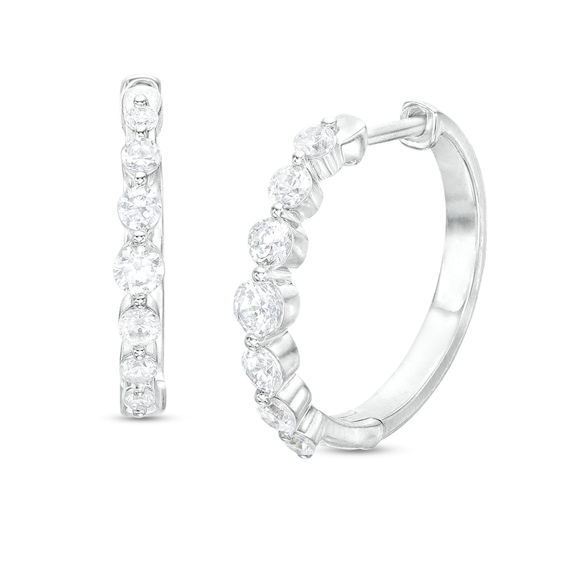 Main Image 1 of 1/2 CT. T.W. Diamond Seven Stone Hoop Earrings in 10K White Gold