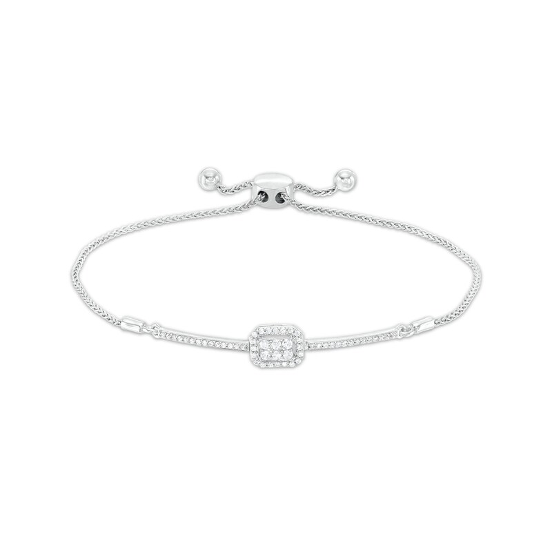 Main Image 1 of 1/3 CT. T.W. Emerald-Shaped Multi-Diamond Bolo Bracelet in 10K White Gold – 9.5"