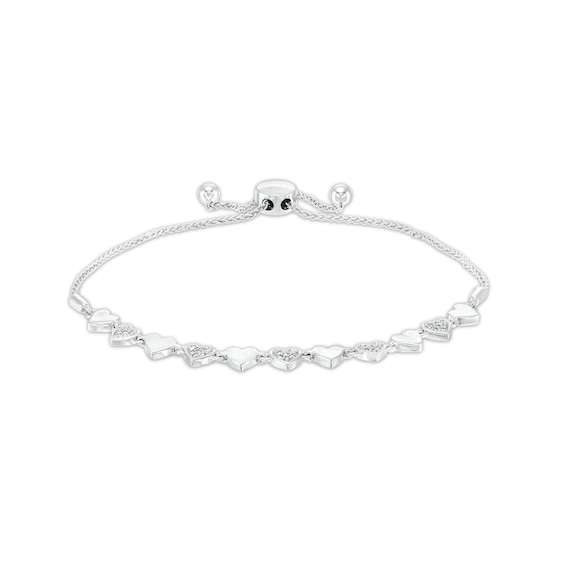 1/6 CT. T.w. Diamond Alternating Heart Bolo Bracelet in Sterling Silver â 9.5"