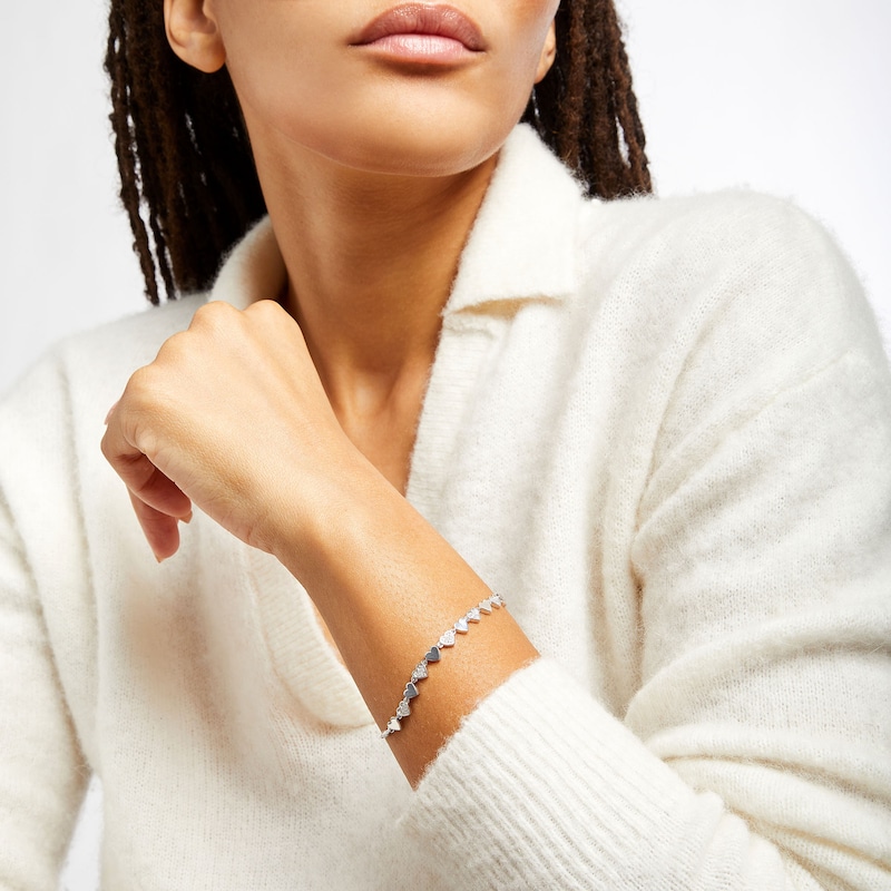 Main Image 2 of 1/6 CT. T.W. Diamond Alternating Heart Bolo Bracelet in Sterling Silver – 9.5"